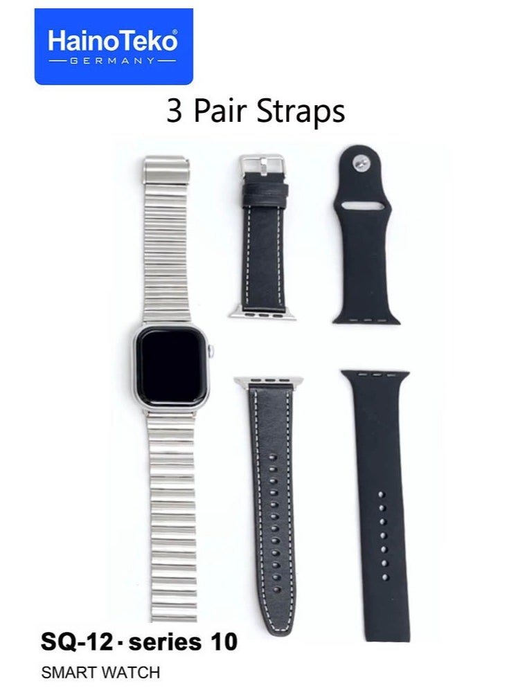 Haino Teko - HainoTeko SQ-12 Series 10 Smart Watch with AMOLED Display Chat GPT Video Recording and 3 Pair Straps Designed for Ladies and Gents Silver - Image 1