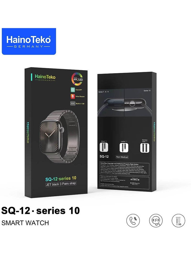 Haino Teko - HainoTeko SQ-12 Series 10 Smart Watch with AMOLED Display Chat GPT Video Recording and 3 Pair Straps Designed for Ladies and Gents Silver - Image 1