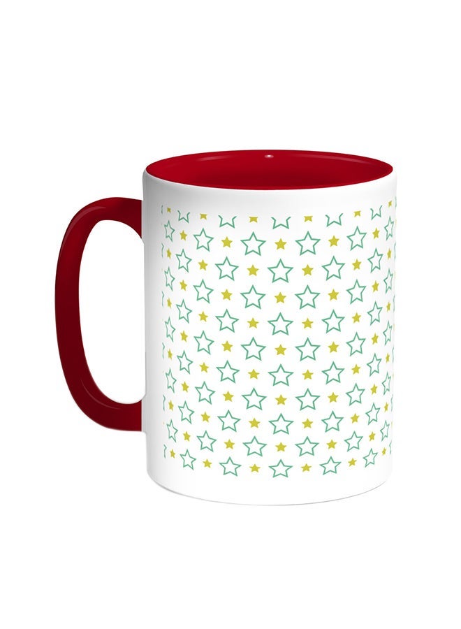 Motifs Of Small And Large Stars Printed Coffee Mug Red/White 11ounce