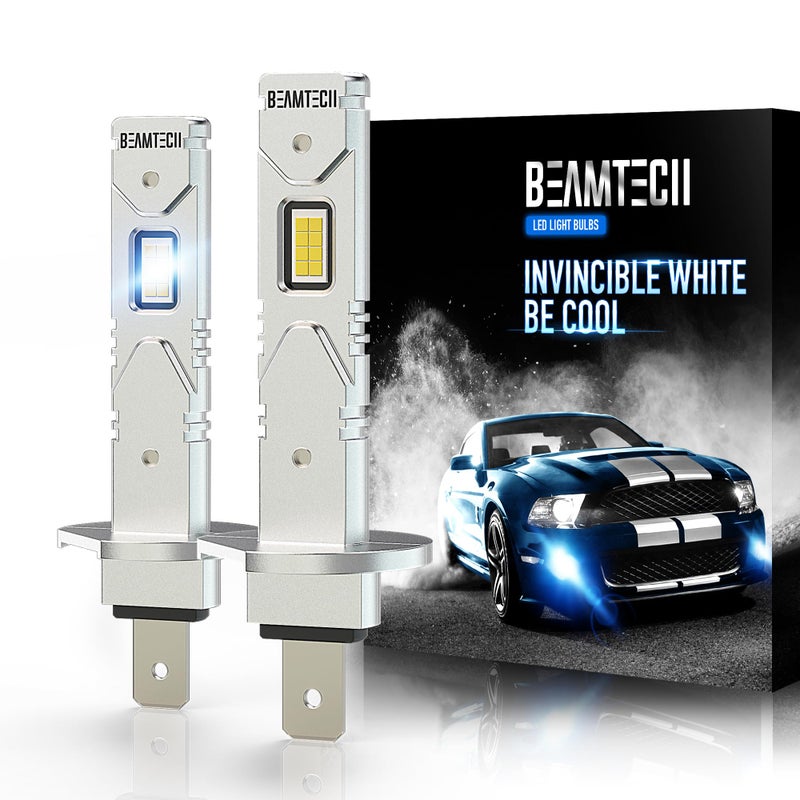 BEAMTECH H1 Led Fog Light Bulb11 Mini Size 16 Upgraded Chips Extremely Super Bright 2800 Lumens 6500K Xenon WhitePack of 2