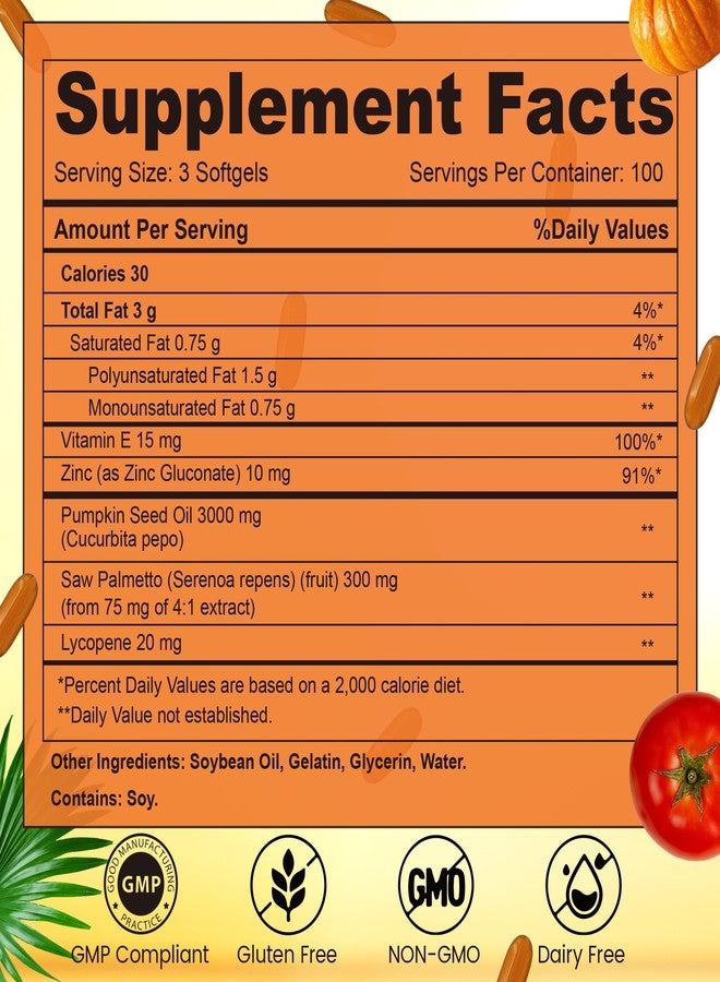 SUPRANOURISH Pumpkin Seed Oil 3000mg Saw Palmetto Lycopene 300 Softgels - Image 2