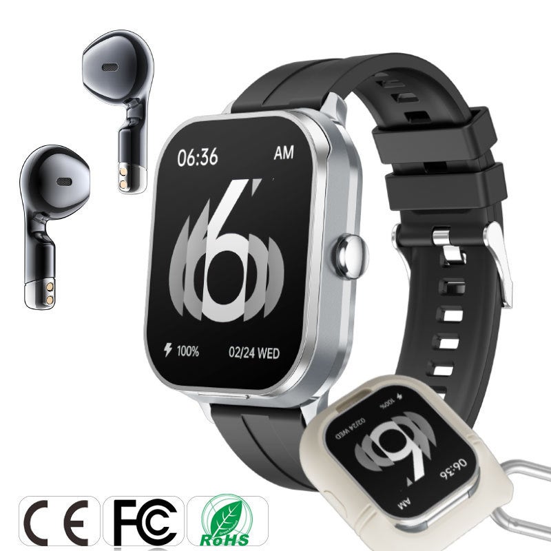 d8pro smart watch tws headset 2-in -1 health monitoring nfc multifunctional bluetooth call sports watch Silver (silicone strap + silicone sleeve) English version 