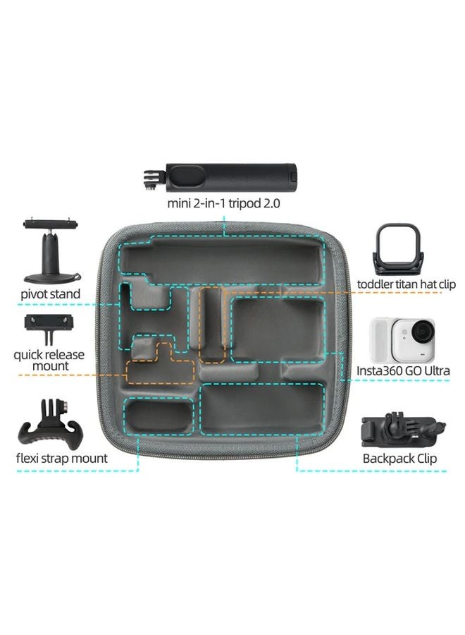 Black Hard Shell Case For Insta360 Go Ultra Camera Shockproof Storage Bag Large Capacity Travel Organizer - Image 5