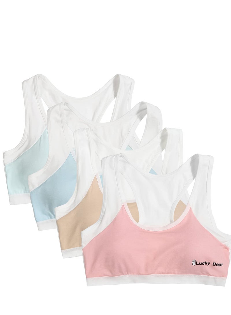 Girls Training Bras Teens Sports Cotton 10-12 Seamless Racerback Bralettes Underwear with Removable Padding 4 Pack - Image 1