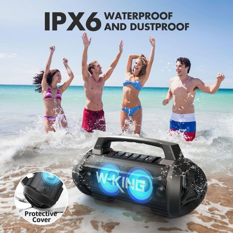 W-KING Portable Bluetooth Speaker with Wireless Microphone, 120W Peak 70W RMS Waterproof Outdoor Bluetooth Speakers, 110dB Loud Bass Up, 42H/BT5.4/DSP/RGB, Stereo Pairing for Camping/Beach Essentials - Image 5