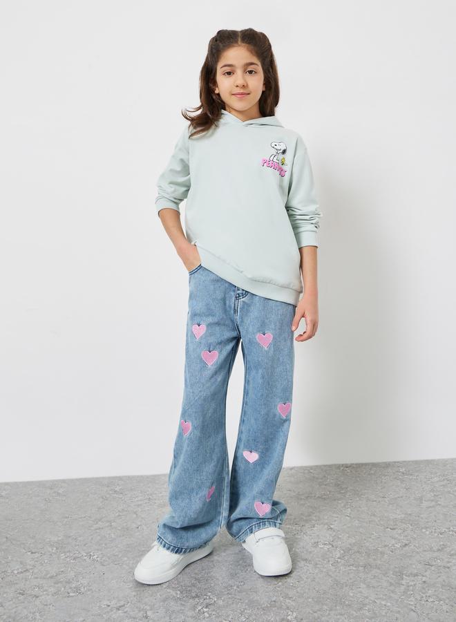 Styli Girls Heart Embroidered Wide Leg Jeans for Women | Best