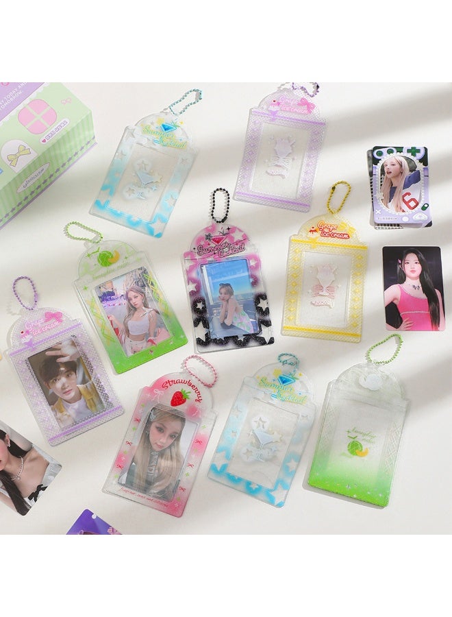 NIBEMINENT 1 - Piece Transparent Loose Powder PVC Kpop Photo Card Holder Pendant Key Chain ID Badge Holder ID Card Holder Photo Card Protector for School ID Office ID Access Card for Women Girls - Image 2