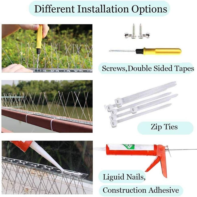 PANGCH Bird Spikes,Stainless Steel Bird Spikes Metal Bird Spikes Fence Spikes Easy to Install - 5 Strips 4.1 Feet Coverage - Image 2