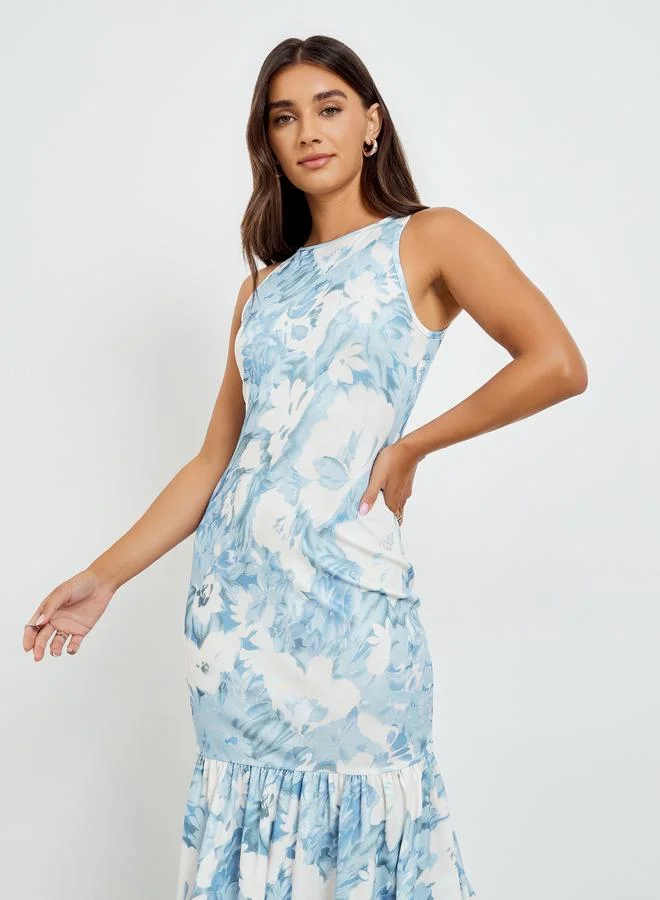 ستايلي فستان طويل بلا أكمام بحافة ميرميد وطبعة زهور