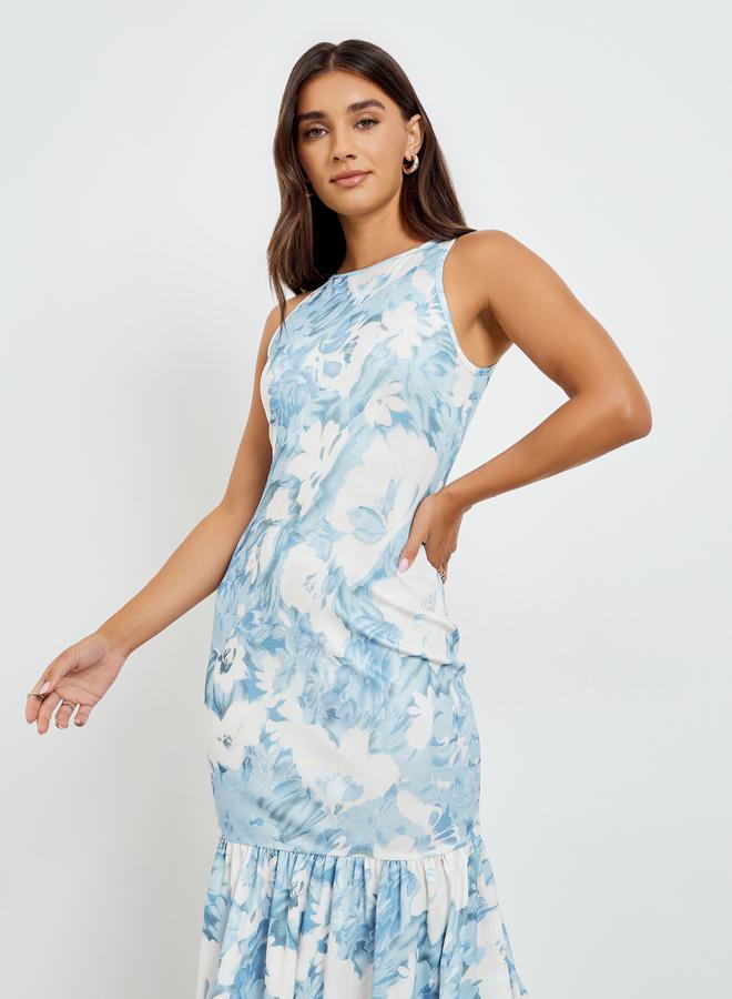 Styli Blue Floral Sleeveless Mermaid Hem Maxi Dress - Image 2