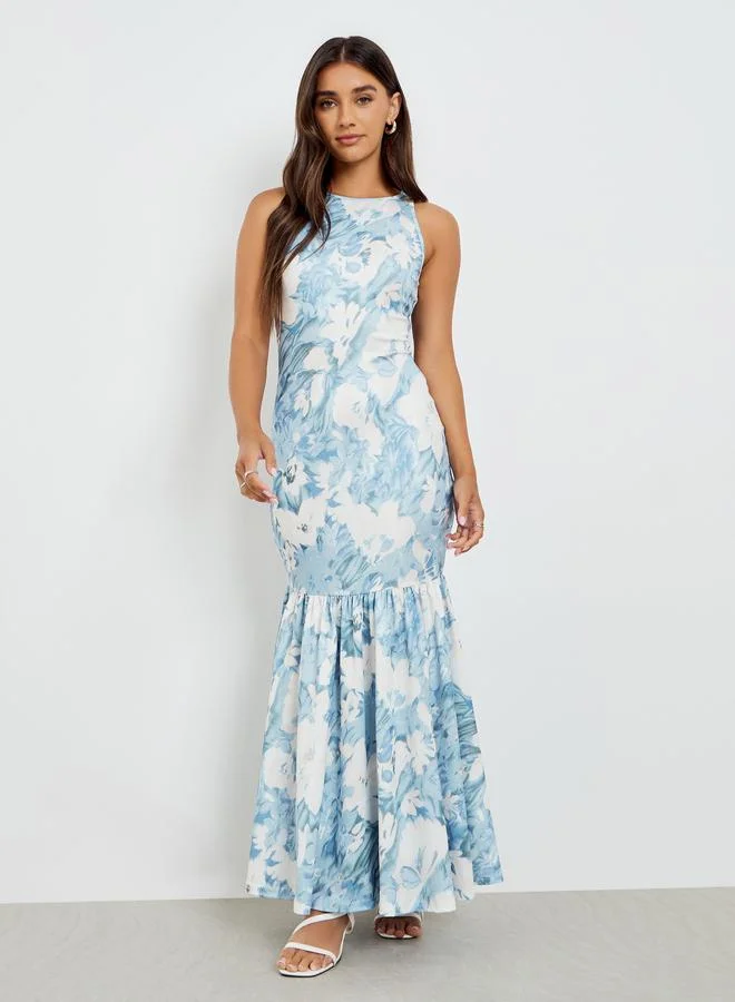 ستايلي فستان طويل بلا أكمام بحافة ميرميد وطبعة زهور