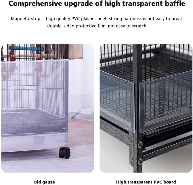 Gaderth 4Pcs Transparent PVC Bird Cage Baffle,Bird Cage Seed Catcher,Parakeet Cage Accessories, Birdcage Cover Seed Guard for Parrot Parakeet Macaw Cages Large - Image 4