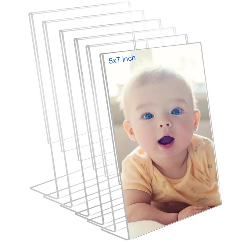 Bolidery 5x7 Acrylic Picture Frames Set Of 6 Clear Acrylic Frameless Gift for Desktop Display Vertical Standing Picture or Display Sign Holder with Inserts for Home Office