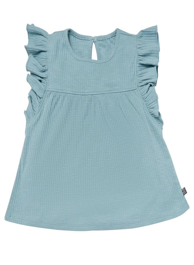 Modern Moments by Gerber Modern Moment by Gerber Baby Girls 4-piece Set (2 Flutter Sleeve Top & 2 Ruffle Wide Leg Short), Light Sky Vine Floral, 4 Years - Image 2