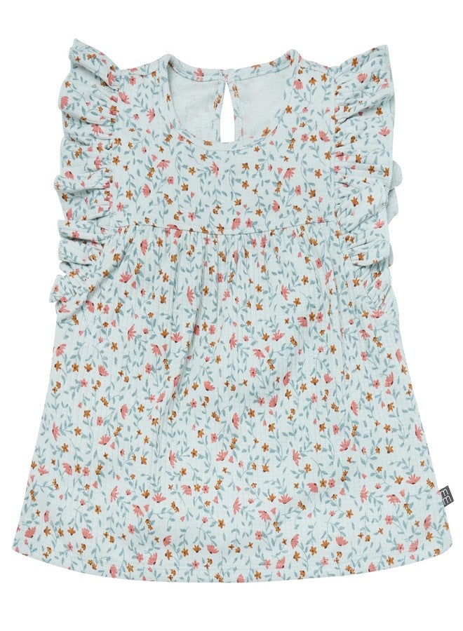 Modern Moments by Gerber Modern Moment by Gerber Baby Girls 4-piece Set (2 Flutter Sleeve Top & 2 Ruffle Wide Leg Short), Light Sky Vine Floral, 4 Years - Image 4