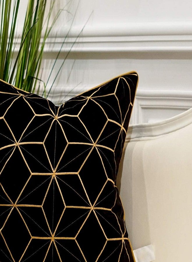 Avigers 20 x 20 Inches Black Gold Plaid Cushion Case Luxury European Throw Pillow Cover Decorative Pillow for Couch Living Room Bedroom Car - Image 2