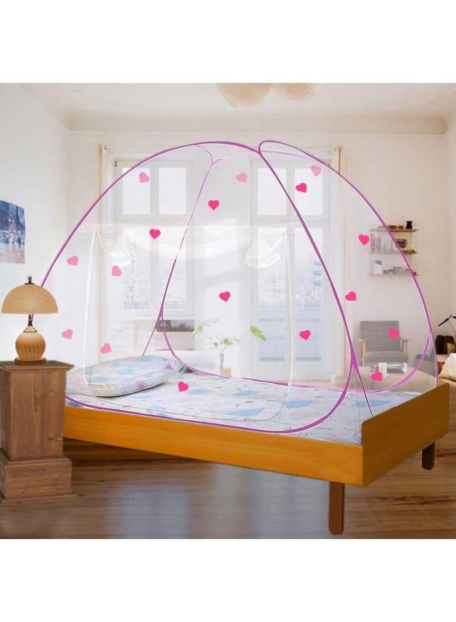 Evafly Evafly Mosquito Net for Single Bed | Heart Design (Limited Edition) | Foldable Machardani | Polyester 28GSM Strong Net | PVC Coated Corrosion Resistant Steel Wire - Pink - Image 1