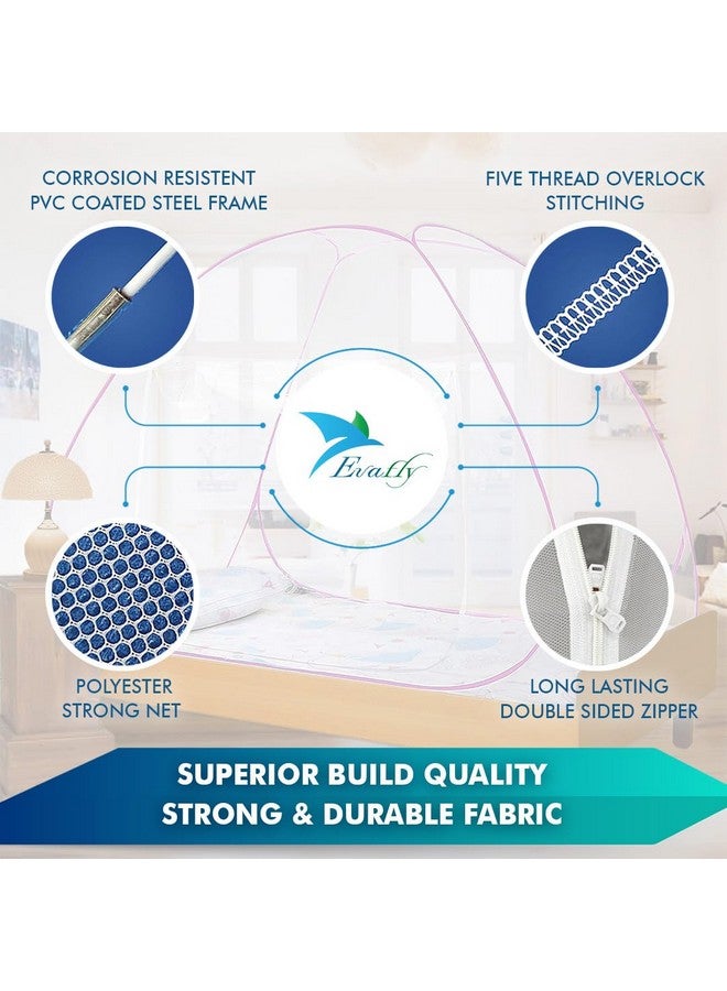 Evafly Evafly Mosquito Net for Single Bed | Heart Design (Limited Edition) | Foldable Machardani | Polyester 28GSM Strong Net | PVC Coated Corrosion Resistant Steel Wire - Pink - Image 4