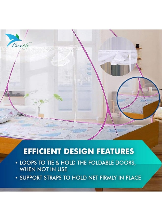 Evafly Evafly Mosquito Net for Single Bed | Heart Design (Limited Edition) | Foldable Machardani | Polyester 28GSM Strong Net | PVC Coated Corrosion Resistant Steel Wire - Pink - Image 5