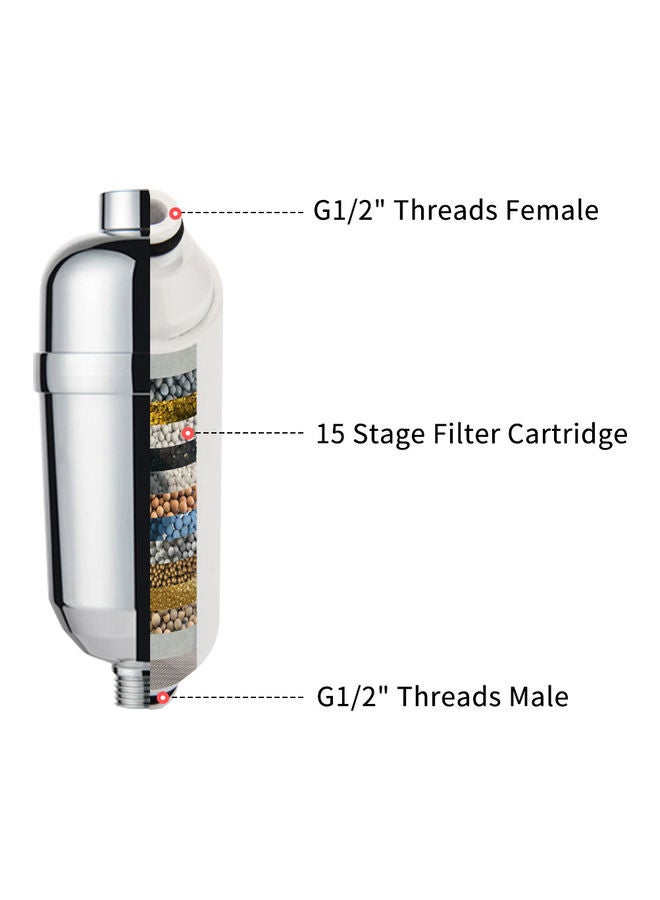 15 Stage High Output Shower Head Filter Silver/White 18 x 7 x 7cm - Image 4