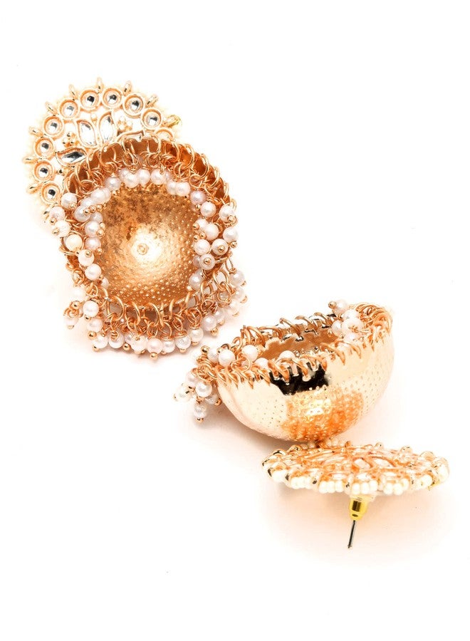 Karatcart Rose Gold Plated Kundan Studded Jhumki Earrings for Women - Image 5
