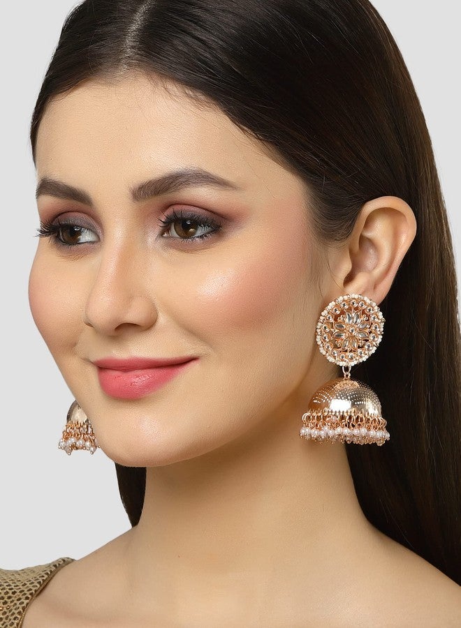 Karatcart Rose Gold Plated Kundan Studded Jhumki Earrings for Women - Image 2