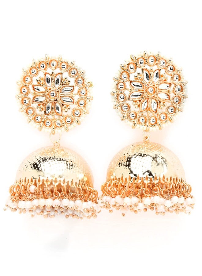 Karatcart Rose Gold Plated Kundan Studded Jhumki Earrings for Women - Image 1