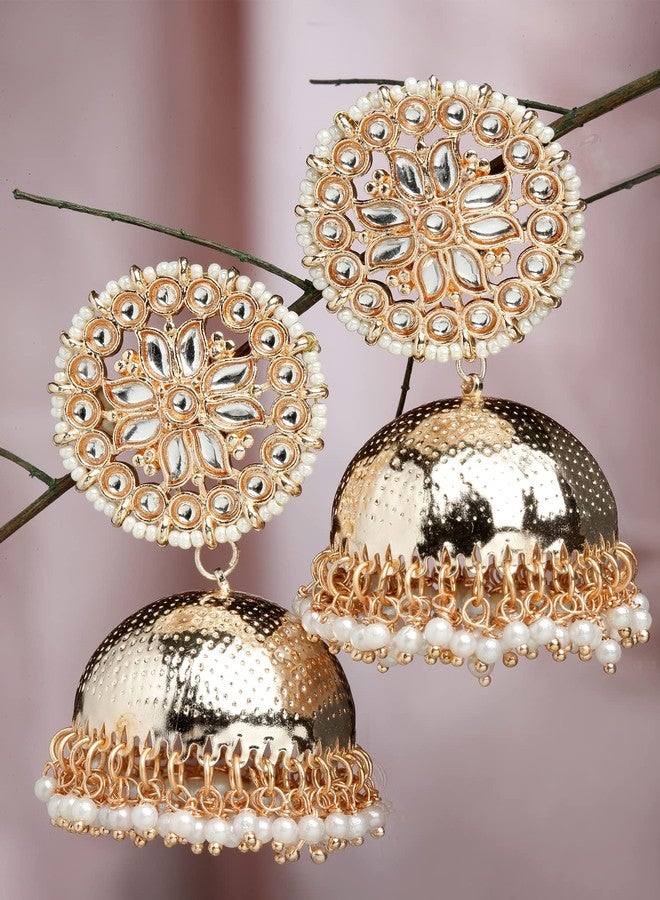 Karatcart Rose Gold Plated Kundan Studded Jhumki Earrings for Women - Image 4