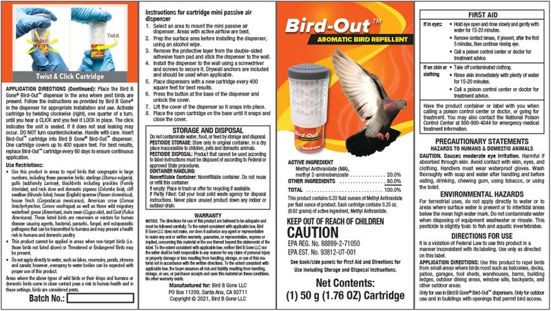 BIRD.B.GONE Bird B Gone BIRDOUT-REF Aromatic Bird Refill Cartridge Repellent, Black - Image 5