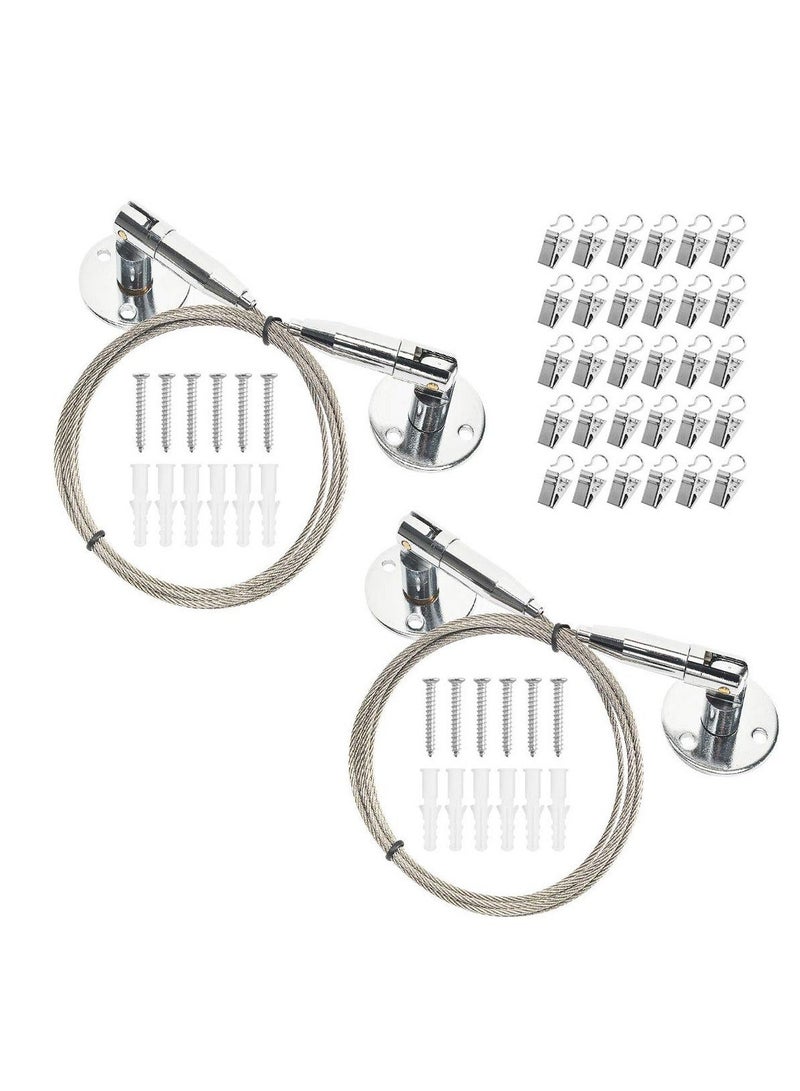 Kids Art Hanging Wire Organizer with 30 Clips 2 Pcs Adjustable Project Wall Display with 6.5 ft Long Stainless Steel Rustless Cable for Tapestry Kids Crafts Wall Decor Picture Hanging Kit - Image 1