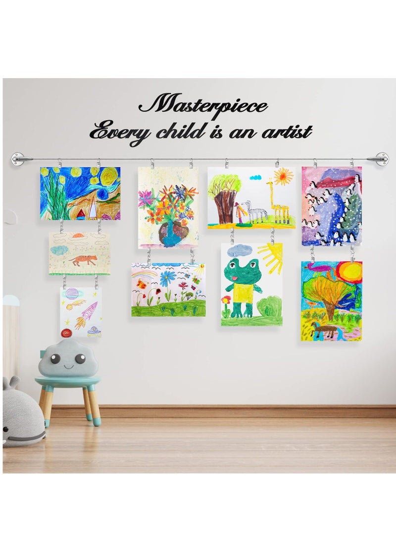 Kids Art Hanging Wire Organizer with 30 Clips 2 Pcs Adjustable Project Wall Display with 6.5 ft Long Stainless Steel Rustless Cable for Tapestry Kids Crafts Wall Decor Picture Hanging Kit - Image 3