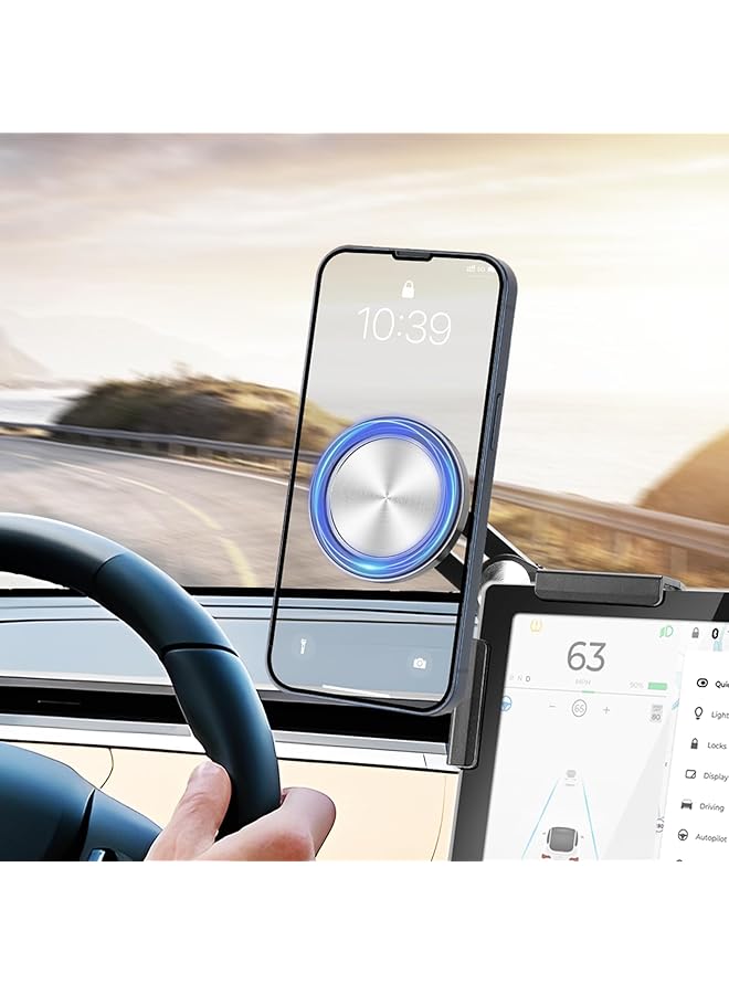 كاست ويف حامل هاتف لسيارات Tesla Model 3/Y/Cybertruck - أقوى حامل هاتف مغناطيسي Magsafe لشاشة Tesla، حامل غير لاصق، متوافق مع جميع الهواتف، ملحقات موديل 2025 - Image 1