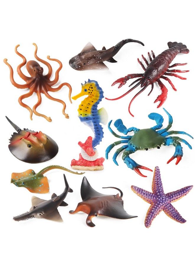 Sienon Ocean Sea Animals Toys Figures 10Pcs Large Plastic Sea Creature Toys Ocean Animals Figurines Sea Horse Starfish Crab Lobster Octopus Devilfish Rays Under The Sea Life Figures Cake Toppers Decoration - Image 1