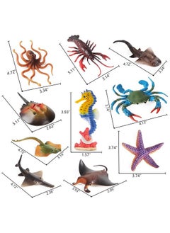 Sienon Ocean Sea Animals Toys Figures 10Pcs Large Plastic Sea Creature Toys Ocean Animals Figurines Sea Horse Starfish Crab Lobster Octopus Devilfish Rays Under The Sea Life Figures Cake Toppers Decoration  - Image 3