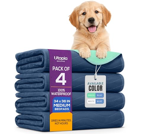 Utopia Bedding Washable Pee Pads for Dogs 34 x 36 Pack of 4 Waterproof Incontinence Bed Pads for Adults Elderly and Kids Heavy Absorbency Pet Training Pads for Sofa and Couch Navy Green - Image 1