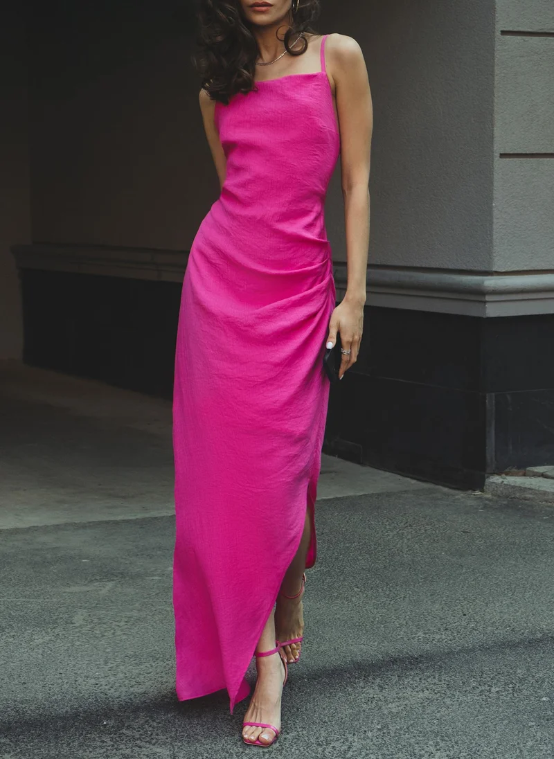 Lichi Maxi dress with back ties in textured fabric