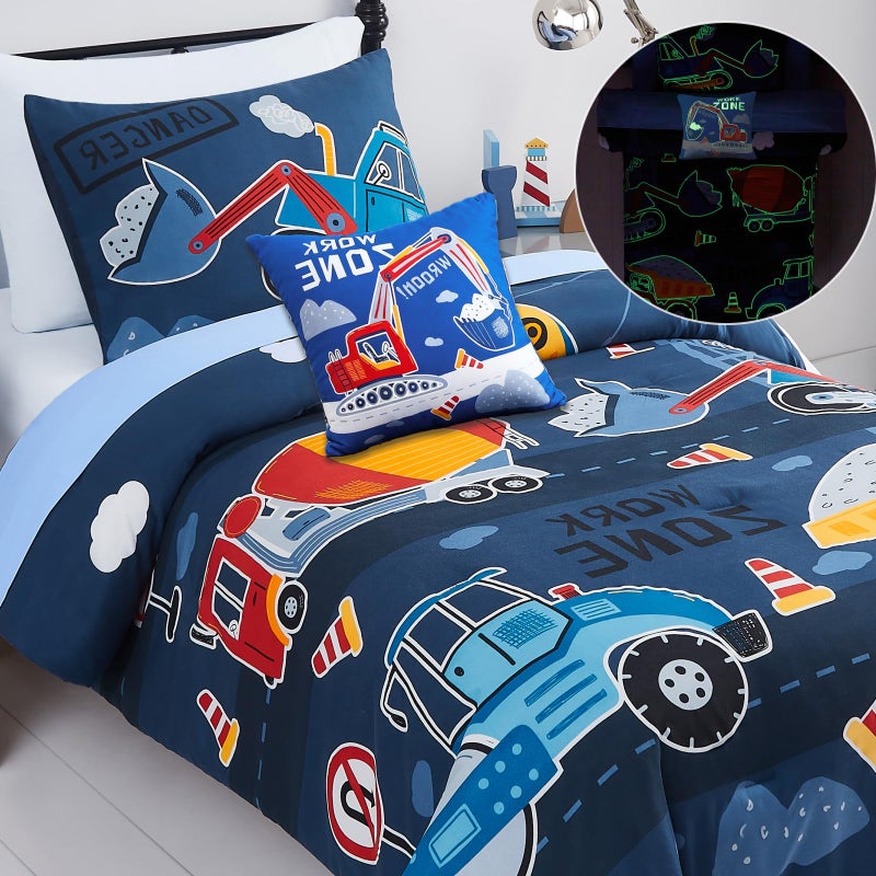 Kaleido Space Kids Comforter Set Twin Size for Boys, Glow in The Dark Truck Bedding Set 1 Comforter, 1 Decor Pillow, 1 Pillow Shams - Image 4