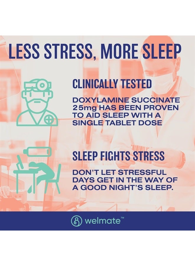 WELMATE Doxylamine Succinate 25mg | Nighttime Sleep Aid | Safe & Effective | Non-Habit Forming | Sleep Aids for Adults & Children | for Women & Men | Made in USA | 200 Tablets - Image 4