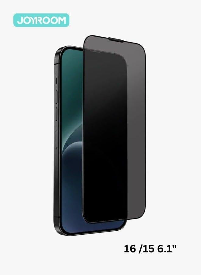 جوي روم 2.5D Full‑Screen Privacy & Dust‑Resistant Tempered Glass Protector For Iphone 14pro & Iphone 15 & Iphone 16 black - Image 2