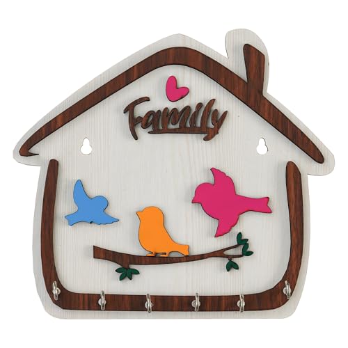 Webelkart Premium Cute Birds Hut Shape Wooden Keys Hanger for Home/Office Decor, Key Holder for Wall Decor/Home Decorative Gift Item (Off White) - Image 5