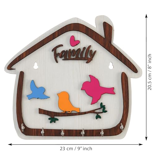Webelkart Premium Cute Birds Hut Shape Wooden Keys Hanger for Home/Office Decor, Key Holder for Wall Decor/Home Decorative Gift Item (Off White) - Image 3