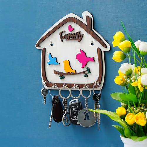 Webelkart Premium Cute Birds Hut Shape Wooden Keys Hanger for Home/Office Decor, Key Holder for Wall Decor/Home Decorative Gift Item (Off White) - Image 2