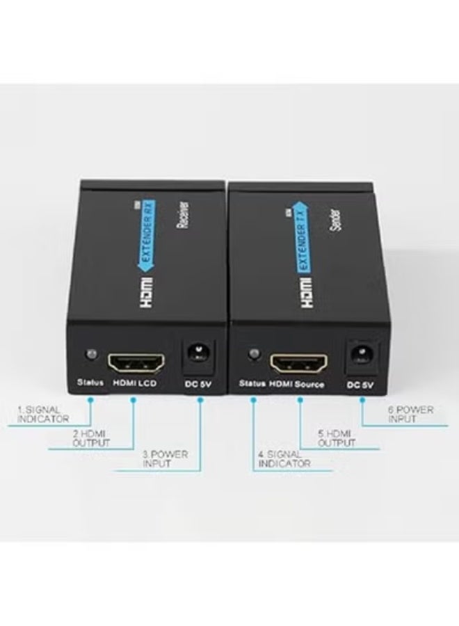 موسع HDMI عبر كابل كات 5E/6 واحد بطول 60 متر – يدعم FHD 1080P، 3D و4K عبر شبكة LAN إيثرنت RJ45 - Image 4