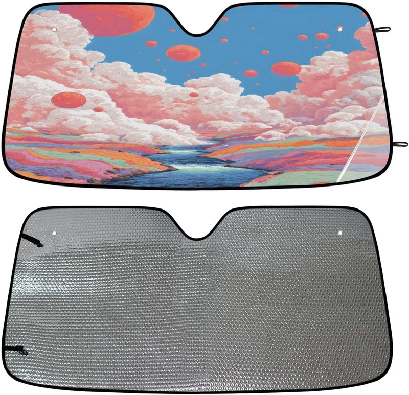 Cloud Foldable Car Windshield Sun Shade, Lightweight Front Window Cover with Suction Cups, UV Block for Interior Protection, Portable, Lake Tree - Image 4