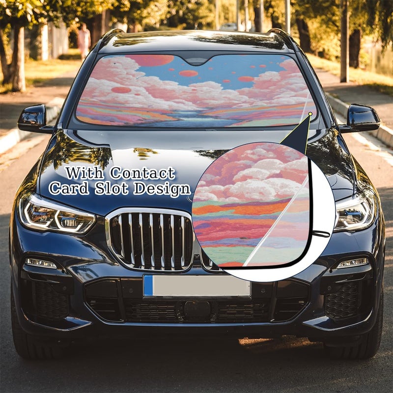 Cloud Foldable Car Windshield Sun Shade, Lightweight Front Window Cover with Suction Cups, UV Block for Interior Protection, Portable, Lake Tree - Image 5