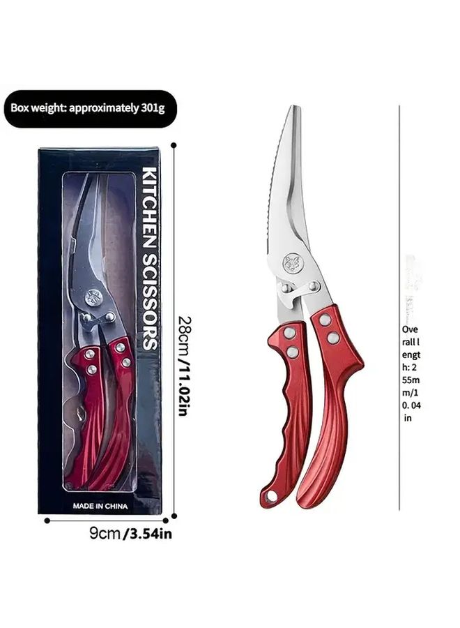 Red Detachable Chicken Bone Scissors Heavy Duty Professional Poultry Shears Kitchen Meat Cutter Sharp Stainless Steel Blade Non Slip Red Aluminum Handle Commercial Home Chef Use Food Safe Ergonomic Durable Bone Cutting Tool - Image 3