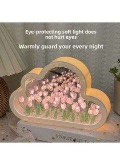 Generic Handmade Diy Clouds Tulip Mirror Nightlight Luminous Ornaments Creative Gifts Tremolo-Specification:Pink (9 Flowers)  - Image 4