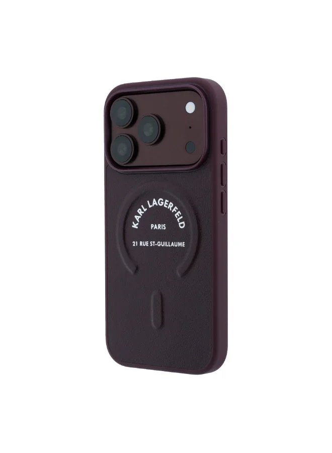Karl Lagerfeld iPhone 18 Pro MagSafe Case Embossed PU Leather Hard Cover with RSG Logo for iPhone