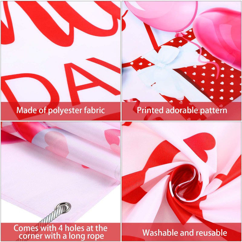 Sumind Happy Valentine's Banner 73''x43'' Heart Photography Backdrop Large Valentines Background Party Decorations Photo Booth Prop(Black Background) - Image 3