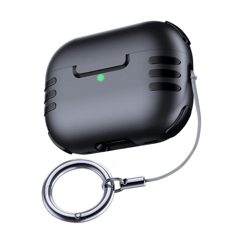 For AirPods Pro 2 Full Coverage Airbag Shockproof Protective Cover with Lanyard Ring(Black)